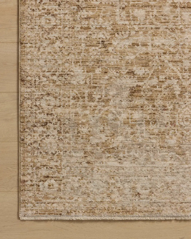 Loloi Newman NEW-02 Wheat / Natural Rug - corner on wood