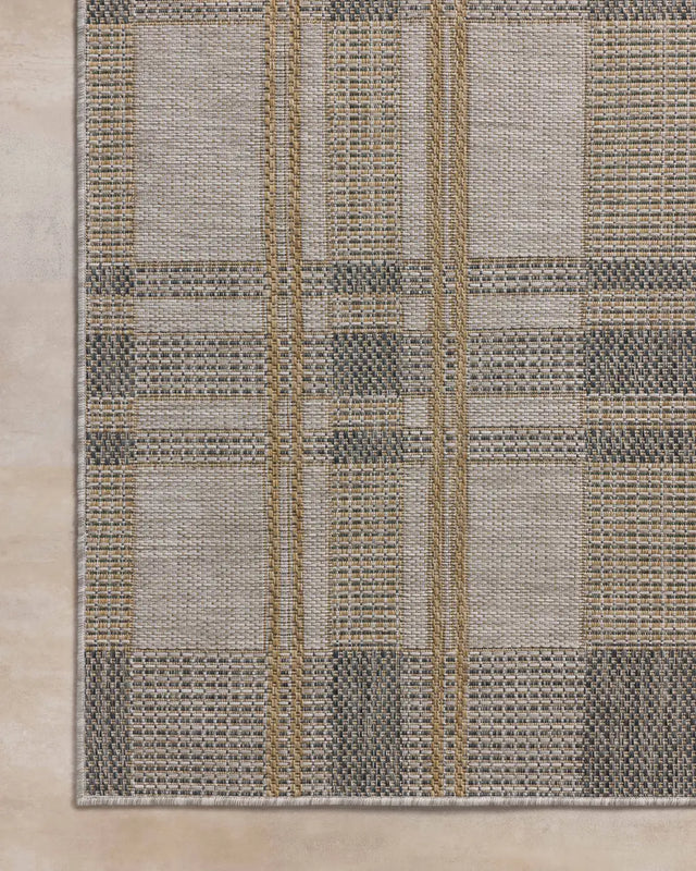 Loloi Birch BIR-05 Bone / Gold Rug - corner on wood