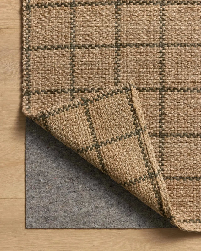 Chris Loves Julia x Loloi Fletcher FLE-01 Natural / Olive Rug - corner on wood