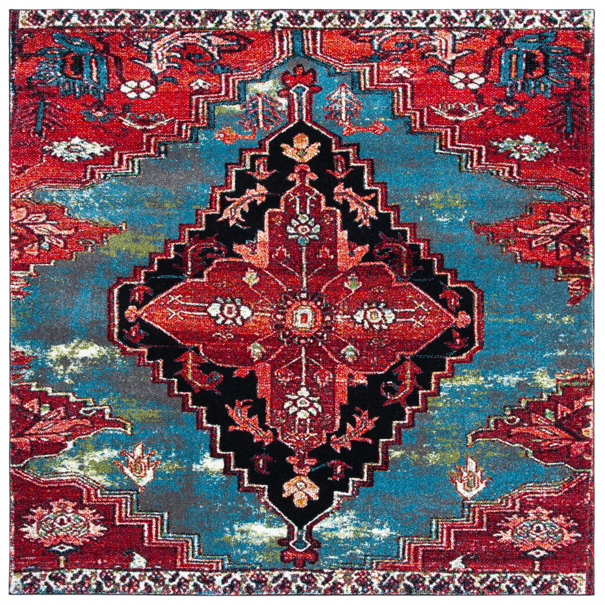 Safavieh Vintage Hamadan 6'-7" x 6'-7" Rug in Blue / Red