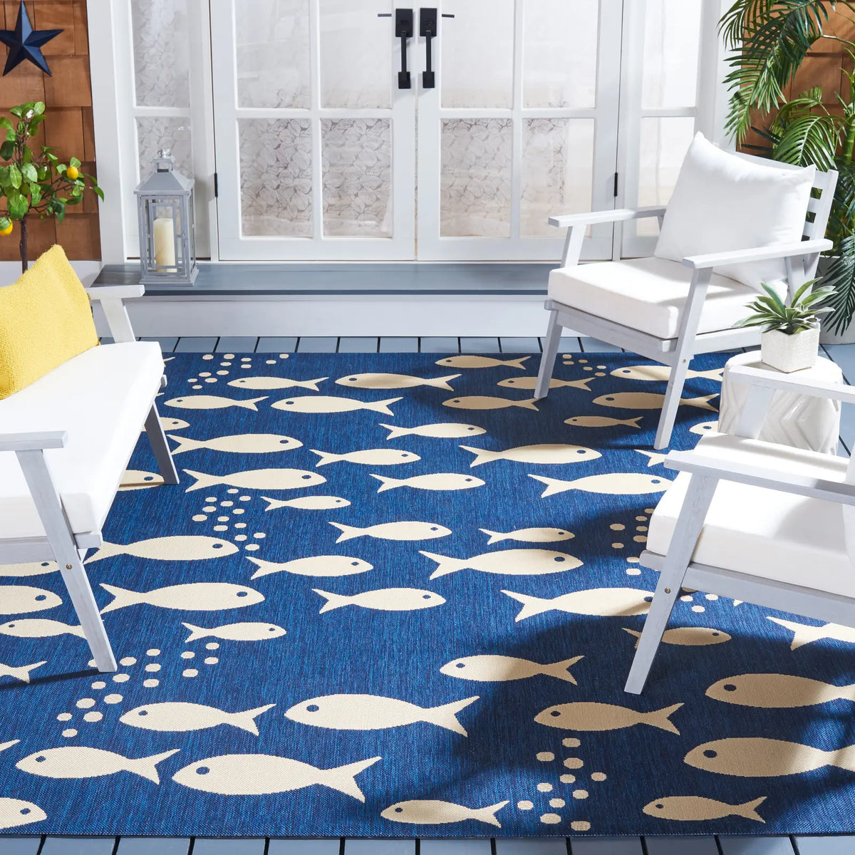 Safavieh Courtyard 10'-0" x 14'-0" Rug in Navy / Beige