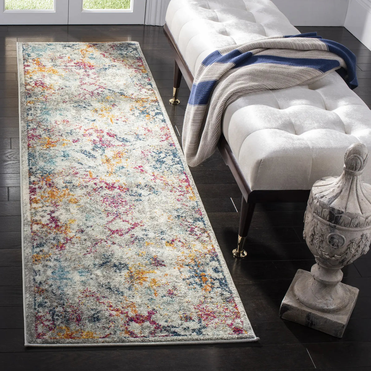 Safavieh Madison 2'-3" x 8'-0" Rug in Light Grey / Fuchsia