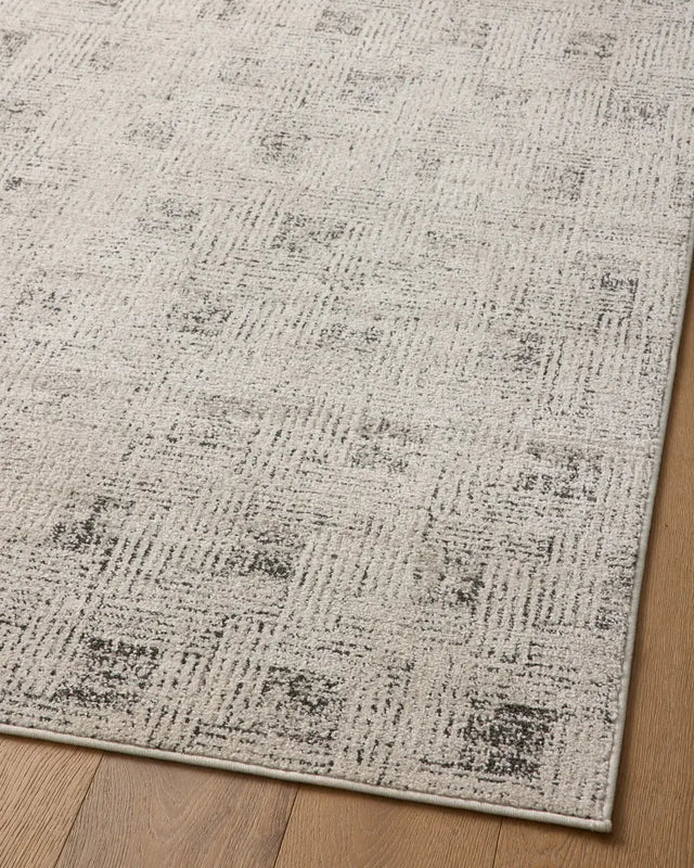 Loloi Kamala Kam-01 Grey/Graphite Rug - angled corner on wood