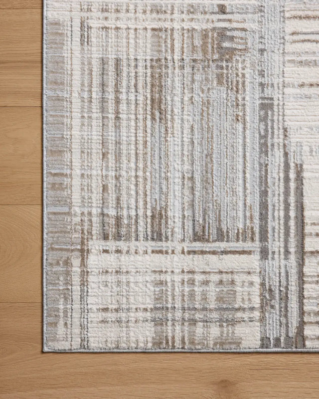Loloi Hollis HOL-02 Pebble / Ivory Rug - corner on wood