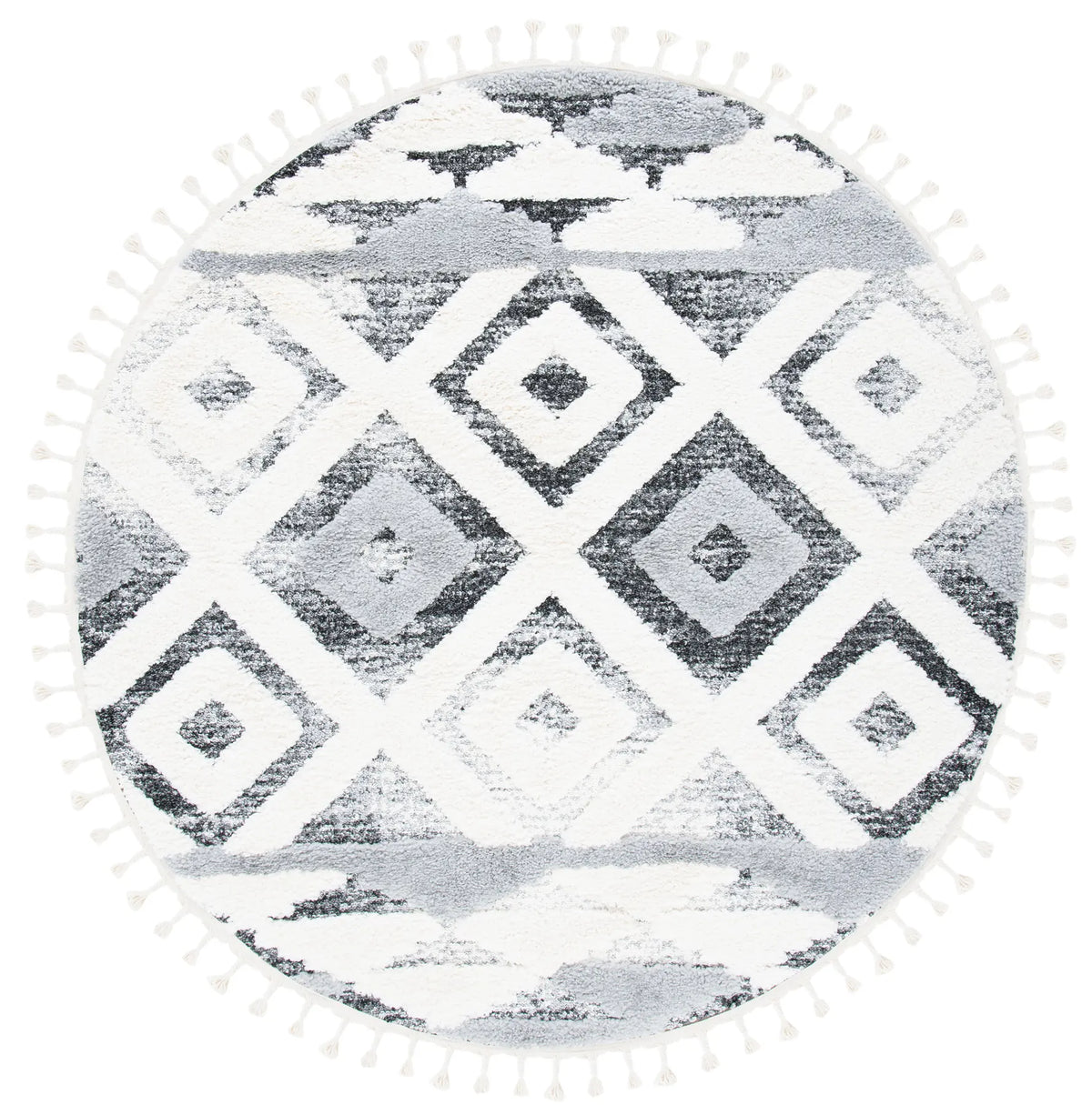 Safavieh Moroccan Tassel Shag 6'-7" x 6'-7" Rug in Grey / Ivory