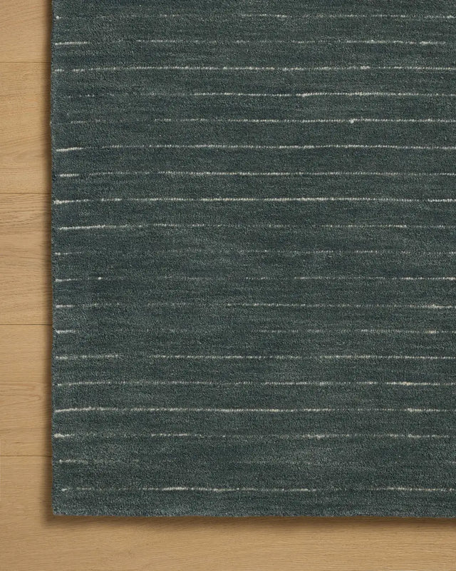 Chris Loves Julia x Loloi Henry HEY-01 Denim / Ivory Rug - corner on wood