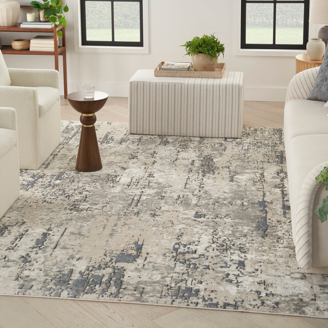 Nourison Quarry QUA01 Machine Made Ivory, Blue, Grey Rug