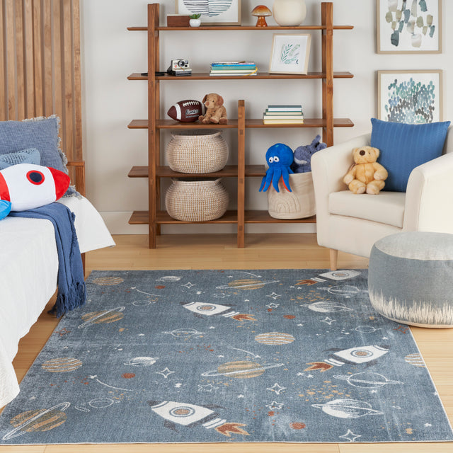 Nourison Astra Machine Washable ASW18 Machine Made Blue, Multicolor Rug