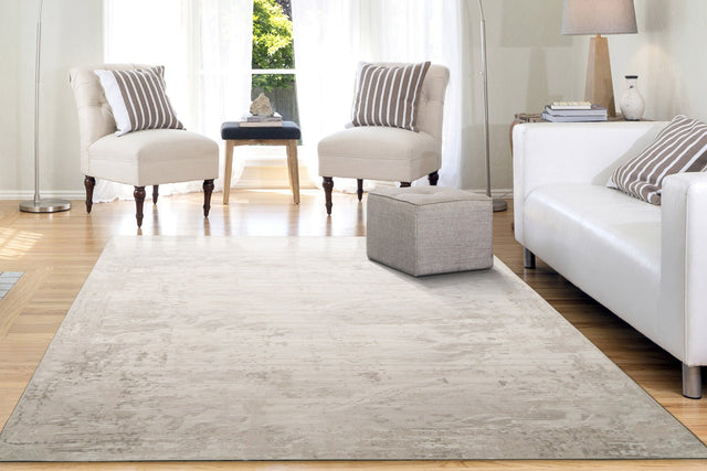 Rectangle area rug with ivory base and soft grey tone, subtle abstract texture