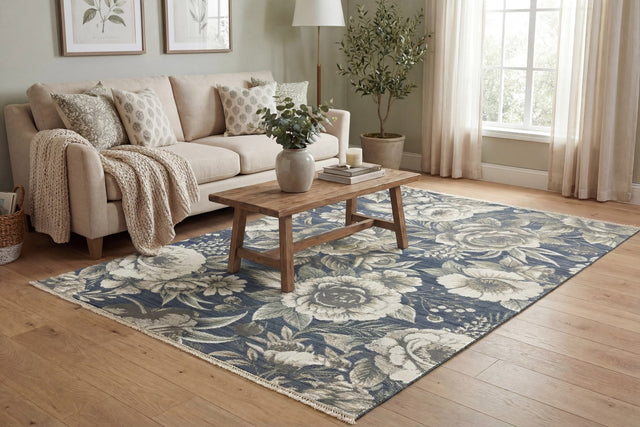 Dynamic Rugs Botanica 13361 Power Loomed Contemporary Navy/Beige Rug