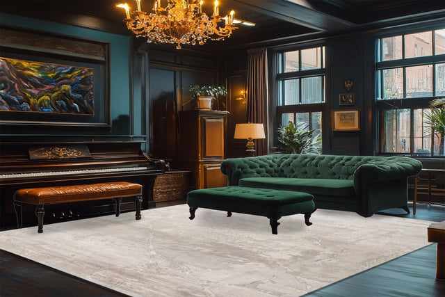 Large light grey rectangular rug with modern textured pattern