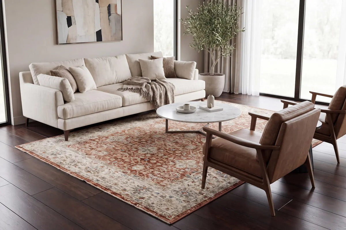 Dynamic Rugs Luminous 17603 Power Loomed Traditional Rust/Cream Rug - Room