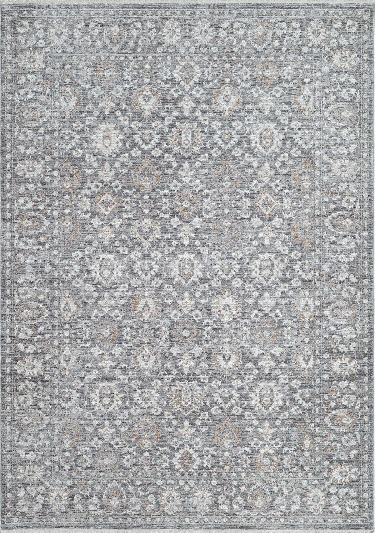 Traditional rectangle rug with dark grey and silver geometric medallion pattern