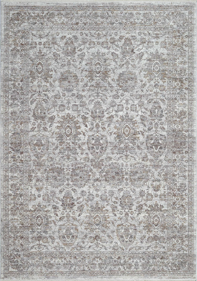 Traditional area rug with ornate medallion pattern, light silver gray with rust and multi accents