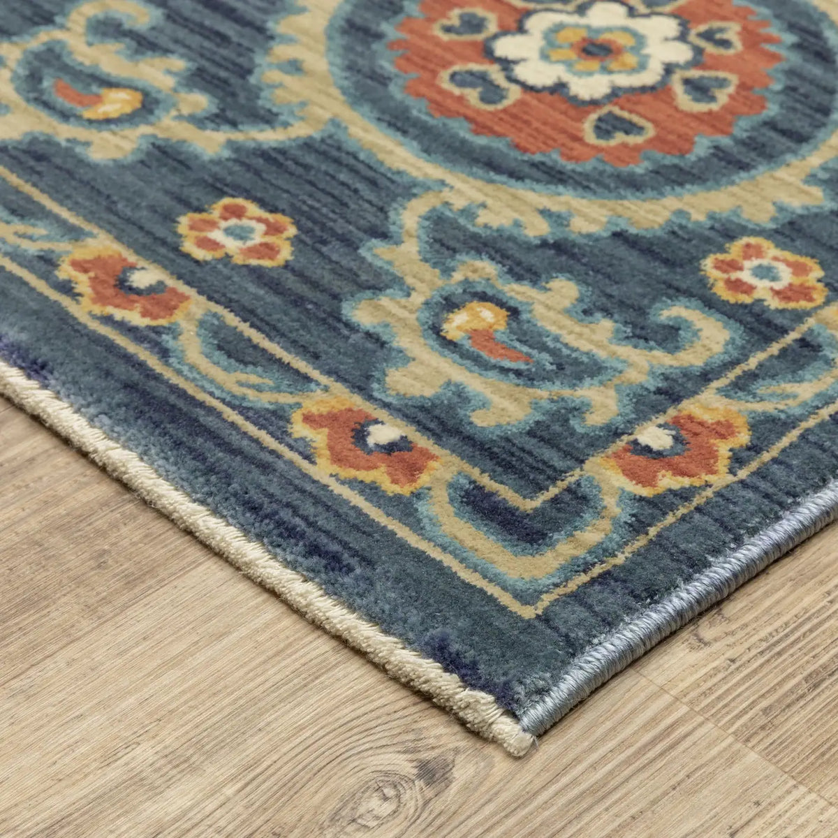 Oriental Weavers Sphinx Francesca Fr11B Blue/ Rust Rug - corner detail