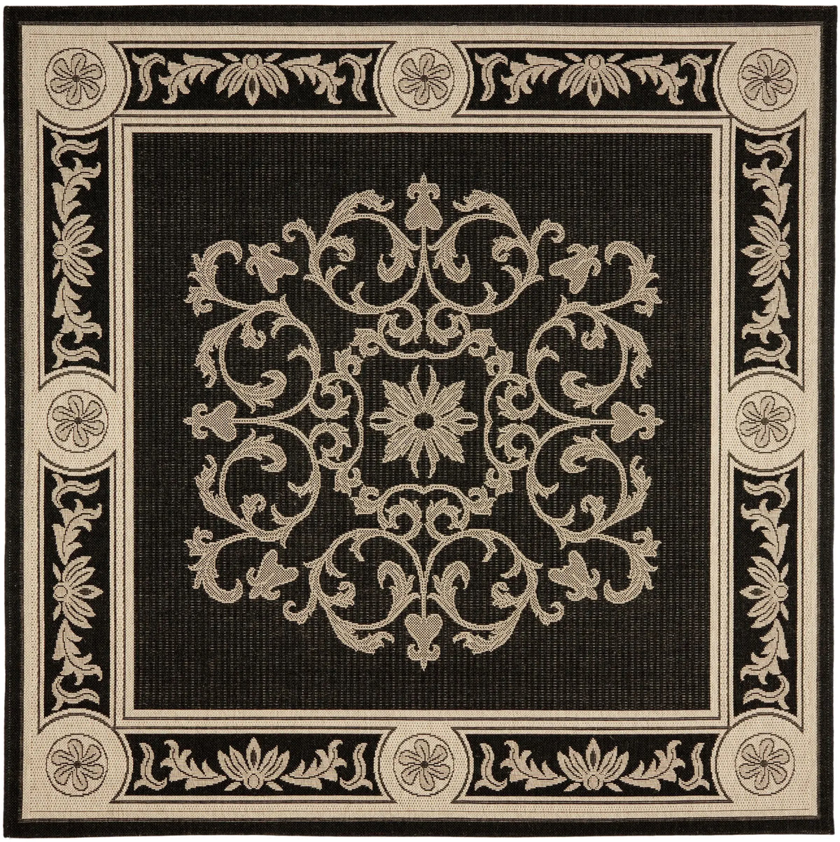 Safavieh Courtyard 6'-7" x 6'-7" Rug in Black / Sand