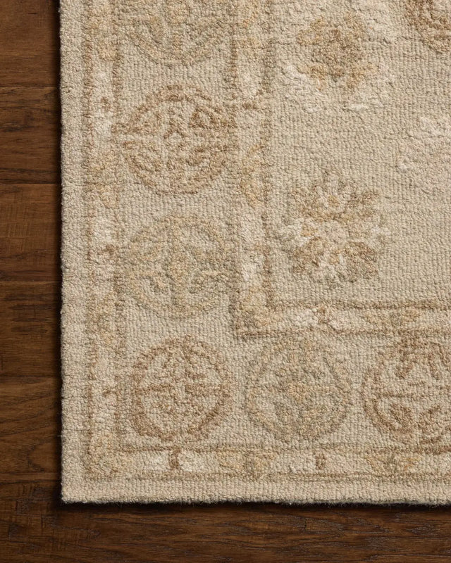 Chris Loves Julia x Loloi Dorothea DRT-03 Dove / Natural Rug - corner on wood