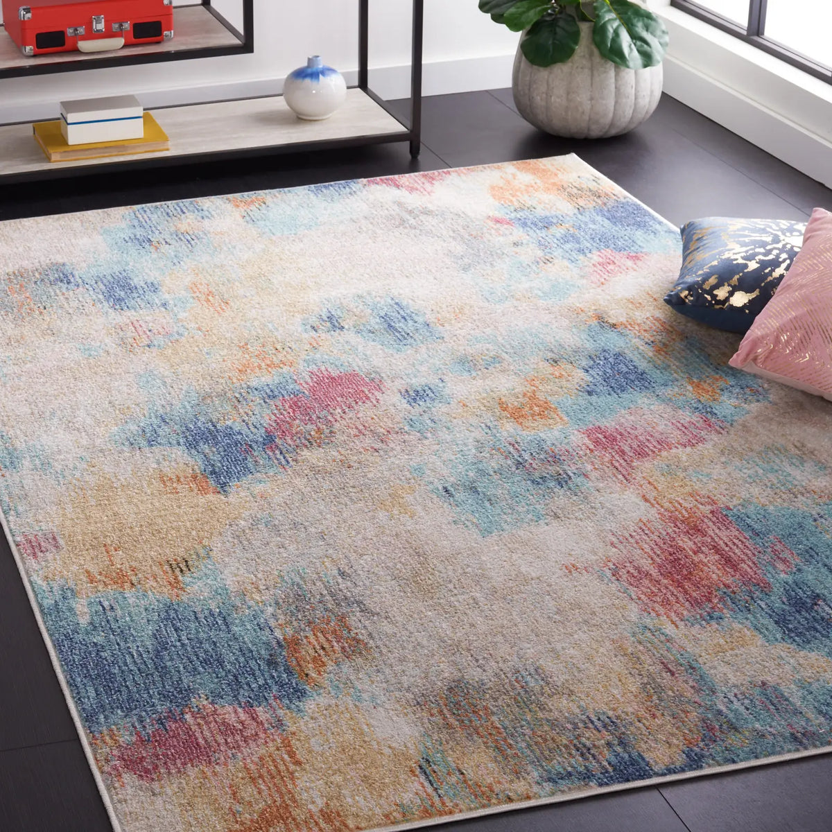 Safavieh Phoenix 500 4'-5" x 6'-5" Rug in Aqua / Gold Rose