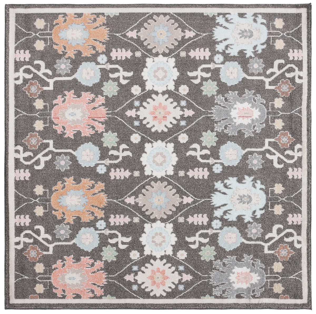 Safavieh Phoenix 500 6'-7" x 6'-7" Rug in Dark Grey / Ivory Blue