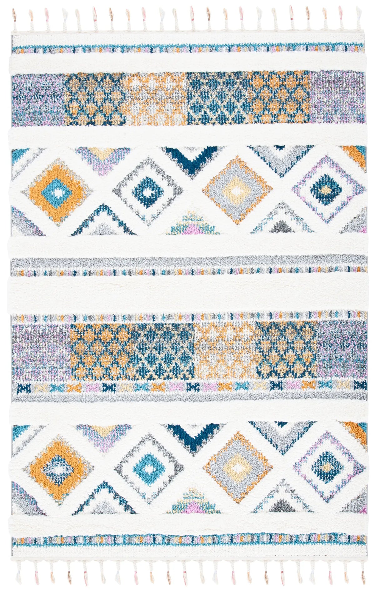 Safavieh Moroccan Fringe Shag 4'-0" x 6'-0" Rug in Ivory / Navy