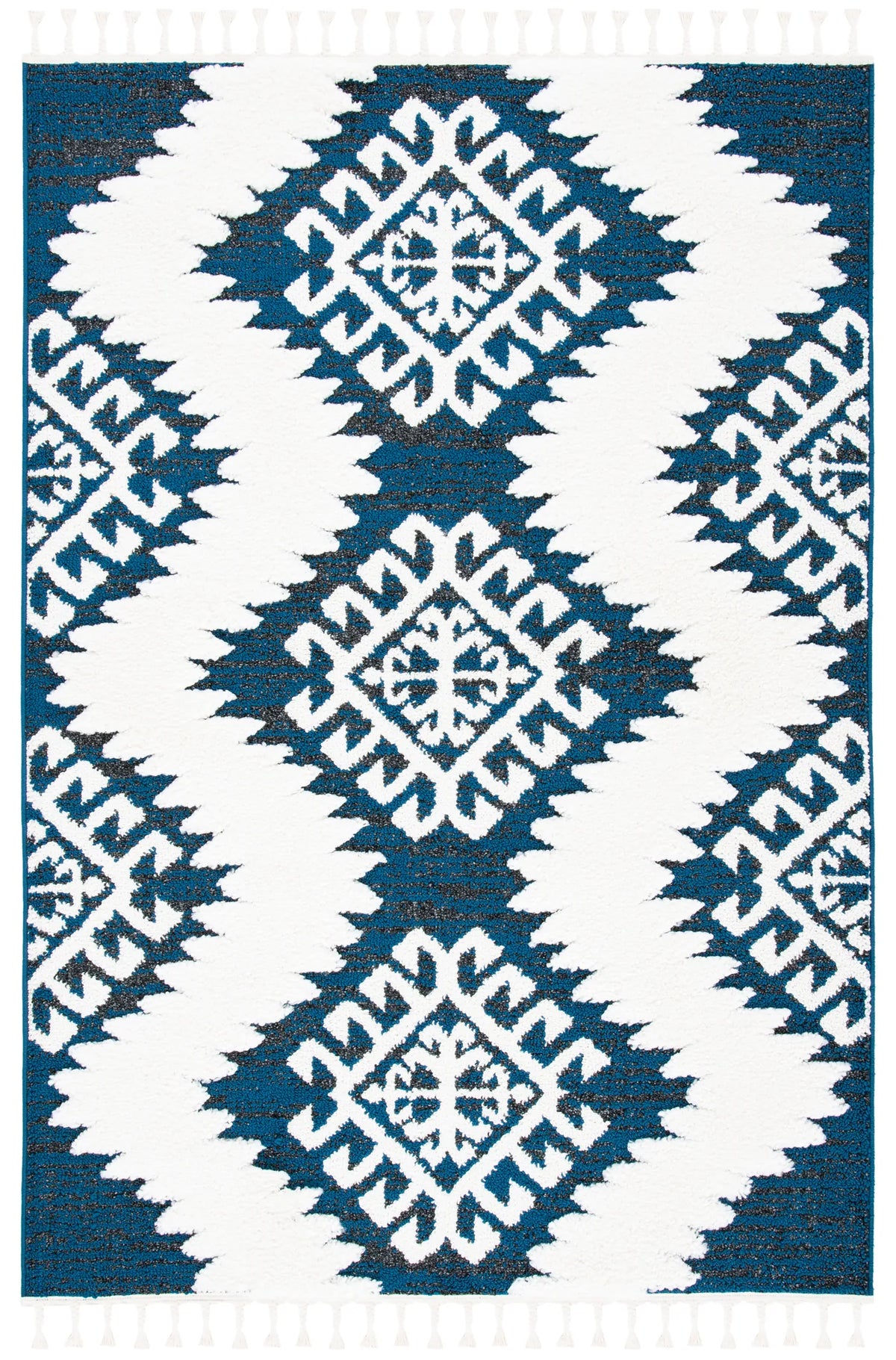 Safavieh Moroccan Tassel Shag 4'-0" x 6'-0" Rug in Navy / Ivory