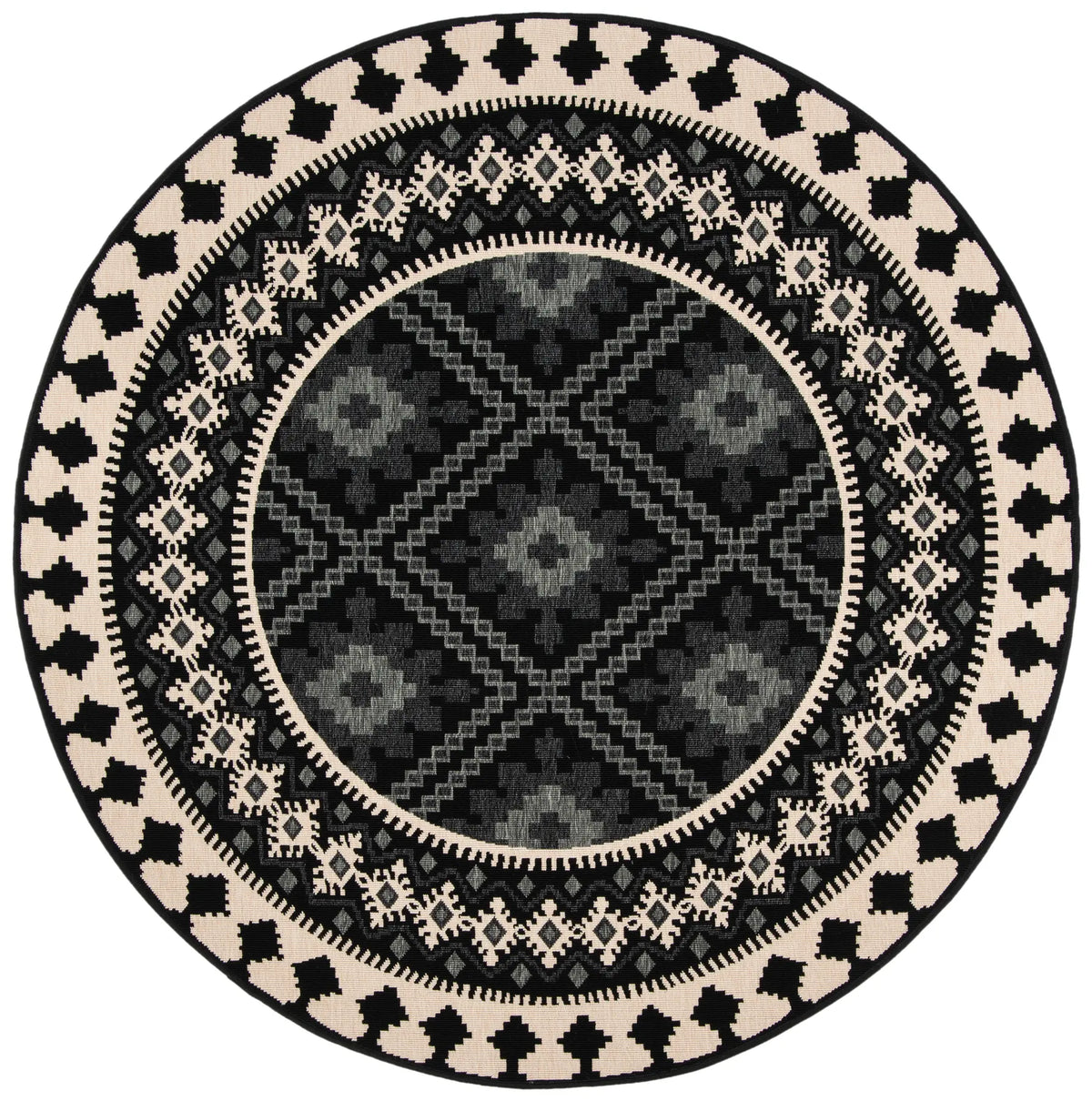 Safavieh Veranda 6'-7" x 6'-7" Rug in Black / Creme