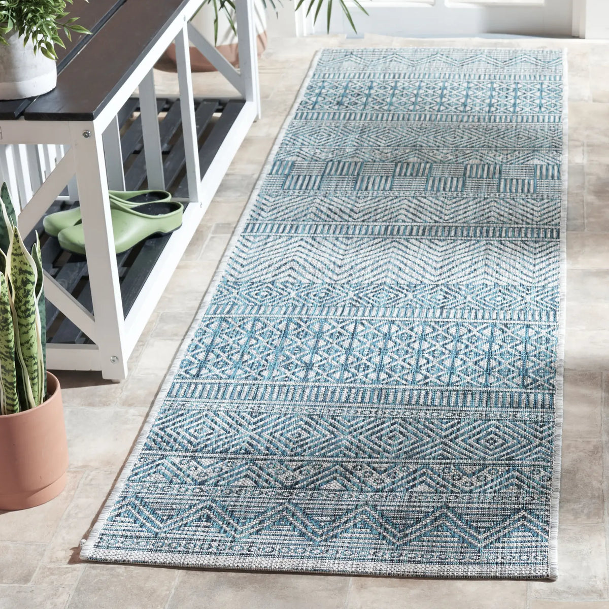 Safavieh Courtyard 2'-3" x 8'-0" Rug in Grey / Teal
