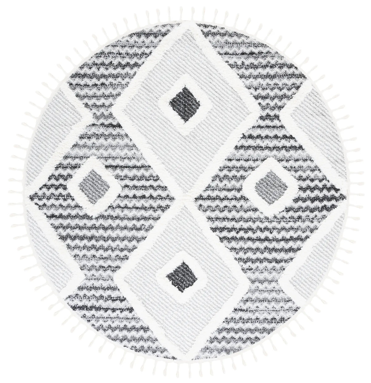 Safavieh Moroccan Tassel Shag 6'-7" x 6'-7" Rug in Grey / Ivory