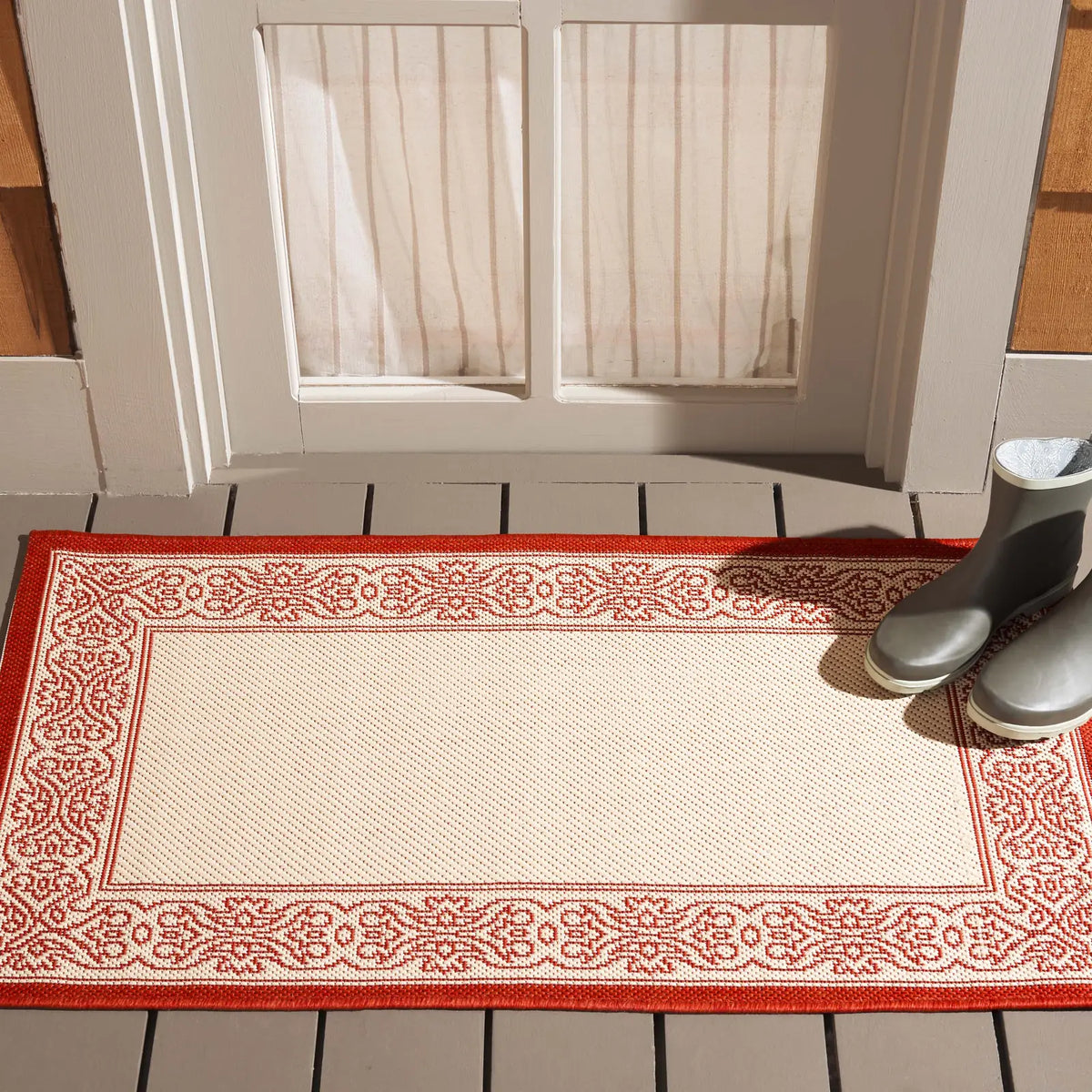 Safavieh Courtyard 2'-0" x 3'-7" Rug in Natural / Red