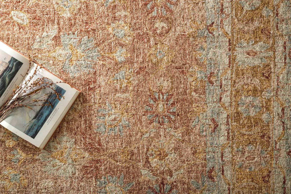 Loloi Julian Ji-04 Terracotta / Gold Rugs - styled aerial 1