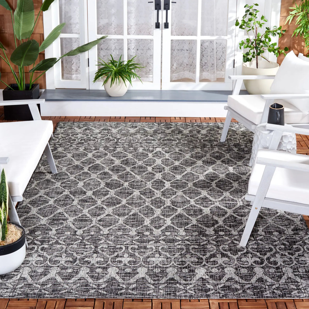 Safavieh Courtyard 6'-7" x 9'-6" Rug in Black / Grey