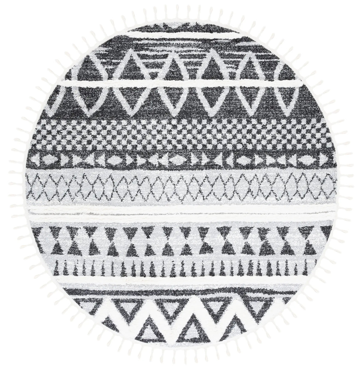 Safavieh Moroccan Tassel Shag 6'-7" x 6'-7" Rug in Grey / Black