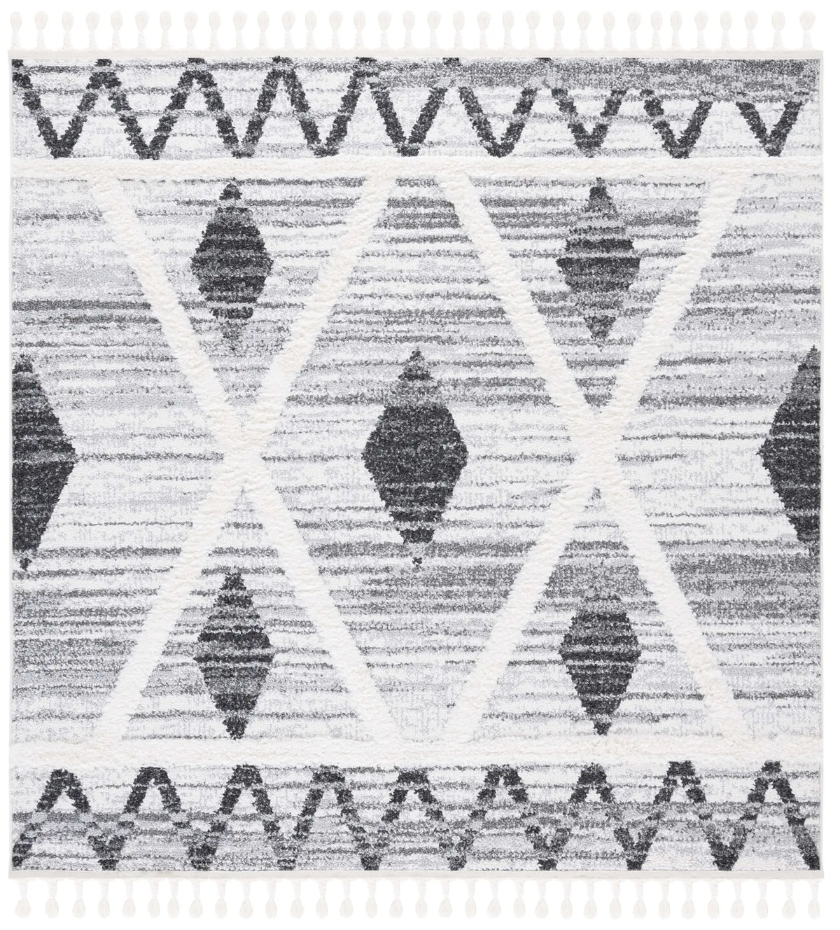 Safavieh Moroccan Tassel Shag 6'-7" x 6'-7" Rug in Grey / Ivory
