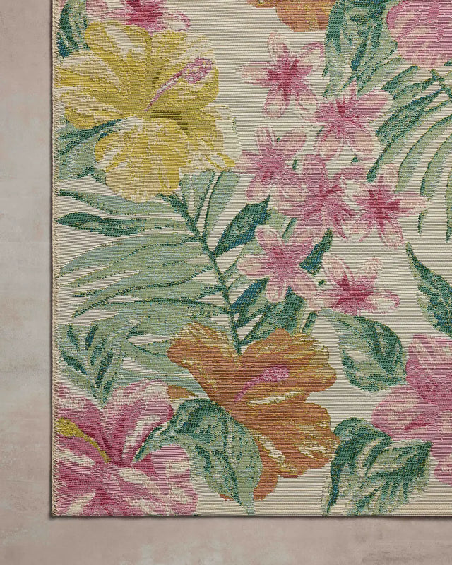 Loloi Botanical BOT-03 Ivory / Sunrise Rug - corner on wood