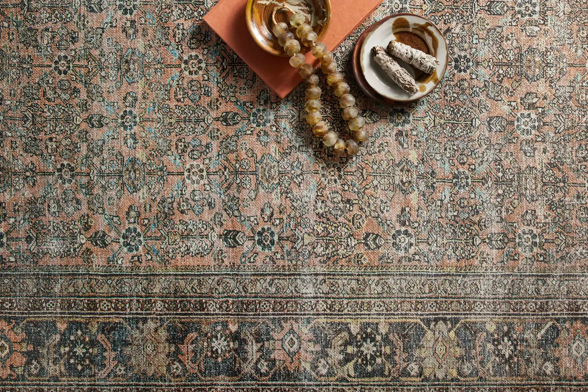 Loloi Adrian Adr-03 Terracotta/Multi Rug - styled aerial 1