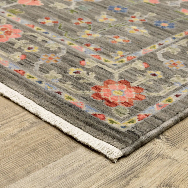 Oriental Weavers Lucca 093K1 Grey/ Multi Rug - corner detail