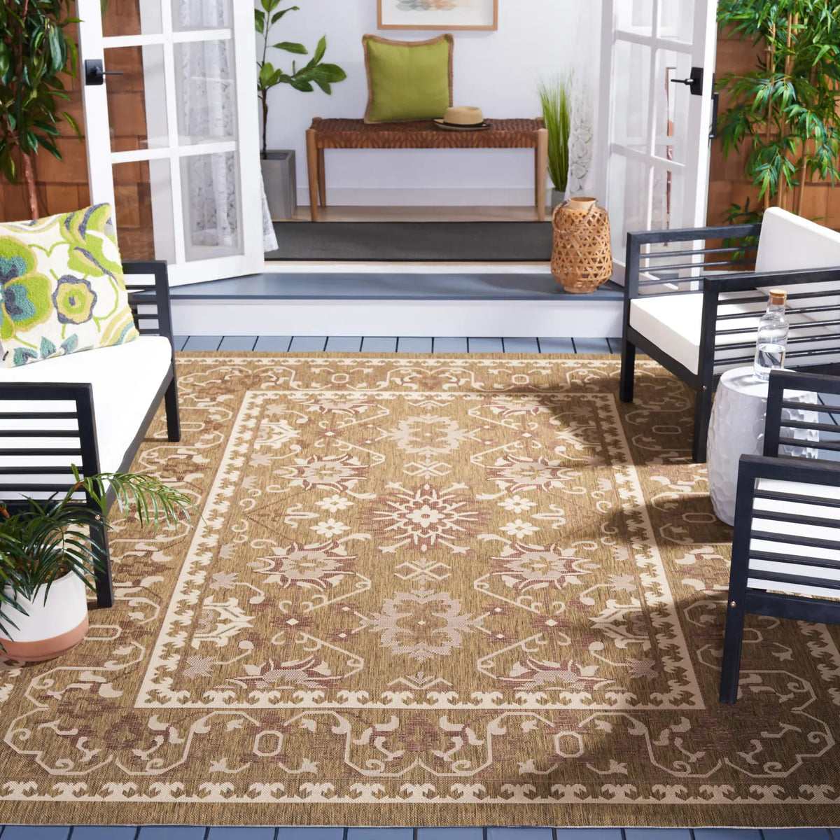 Safavieh Courtyard 6'-7" x 9'-6" Rug in Brown / Creme