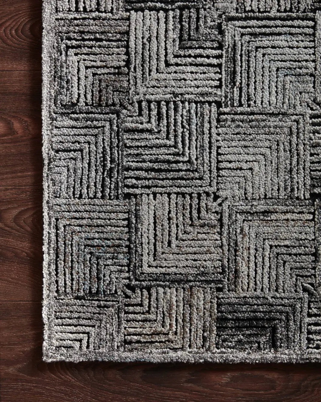 Loloi Prescott Pre-03 Silver Rugs - corner on wood