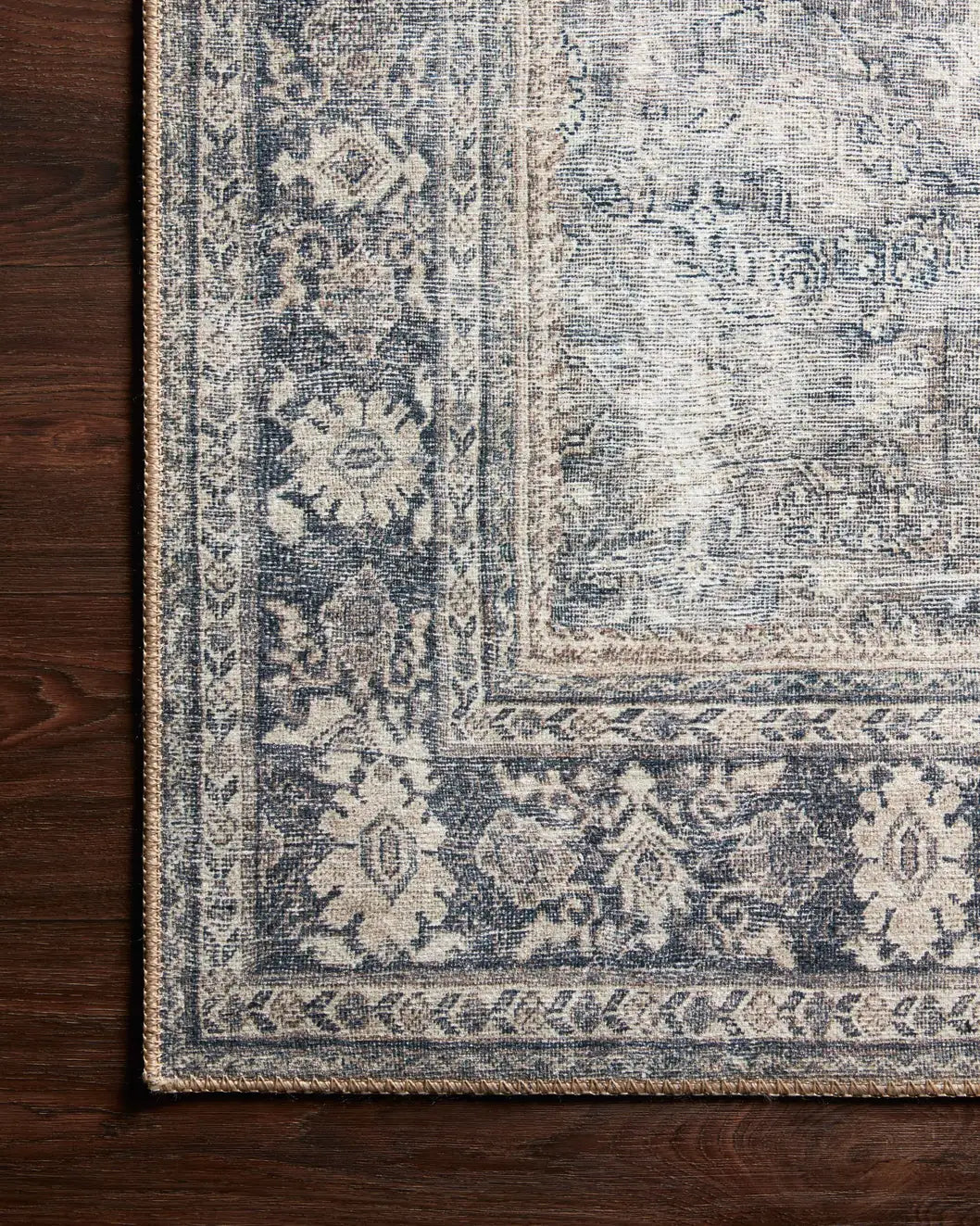 Loloi Wynter Wyn-07 Grey/Charcoal Rugs - corner on wood