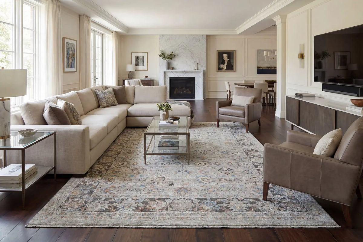 Dynamic Rugs Autumn 10922 Power Loomed Traditional Beige/Brown/Blue Rug - Room