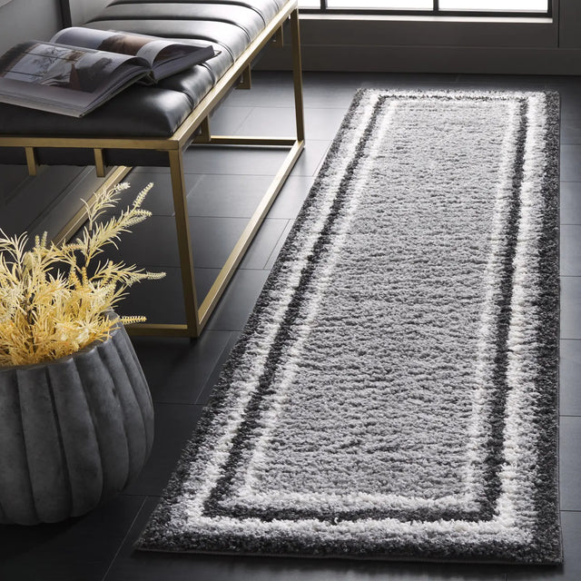 Safavieh Border & Stripe Shag 200 2'-2" x 8'-0" Rug in Grey / Black