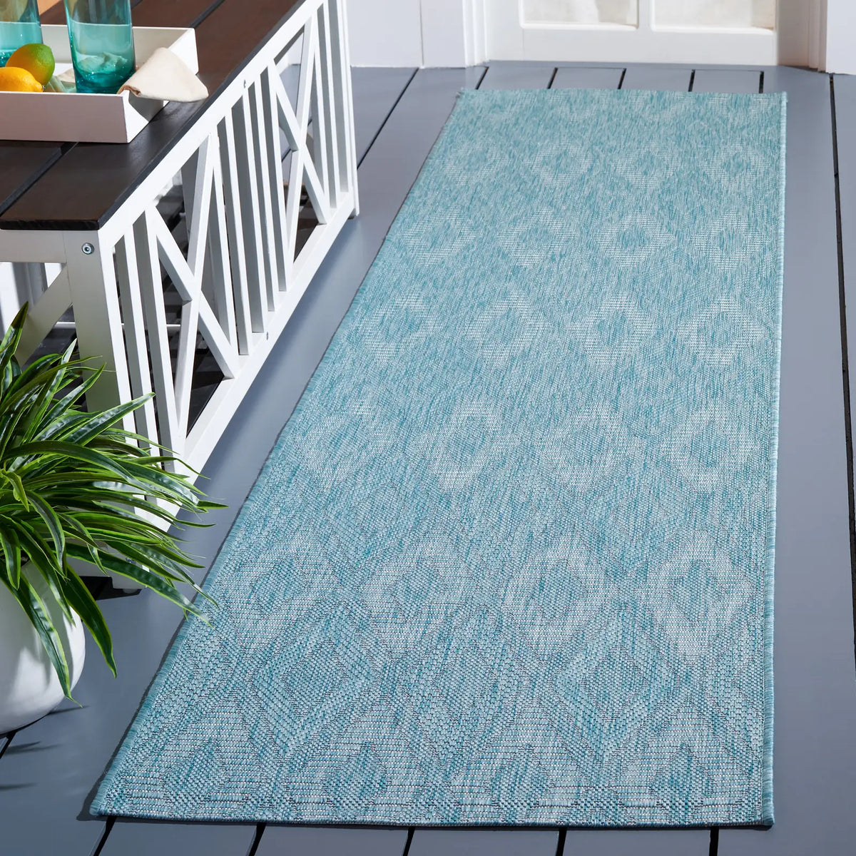 Safavieh Courtyard 2'-3" x 10'-0" Rug in Aqua / Aqua