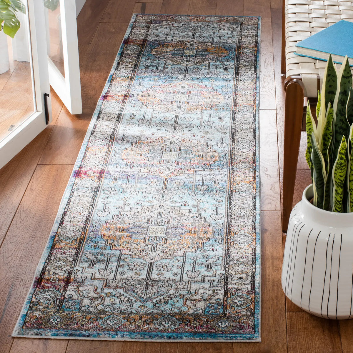 Safavieh Aria 2'-0" x 8'-0" Rug in Turquoise / Light Orange