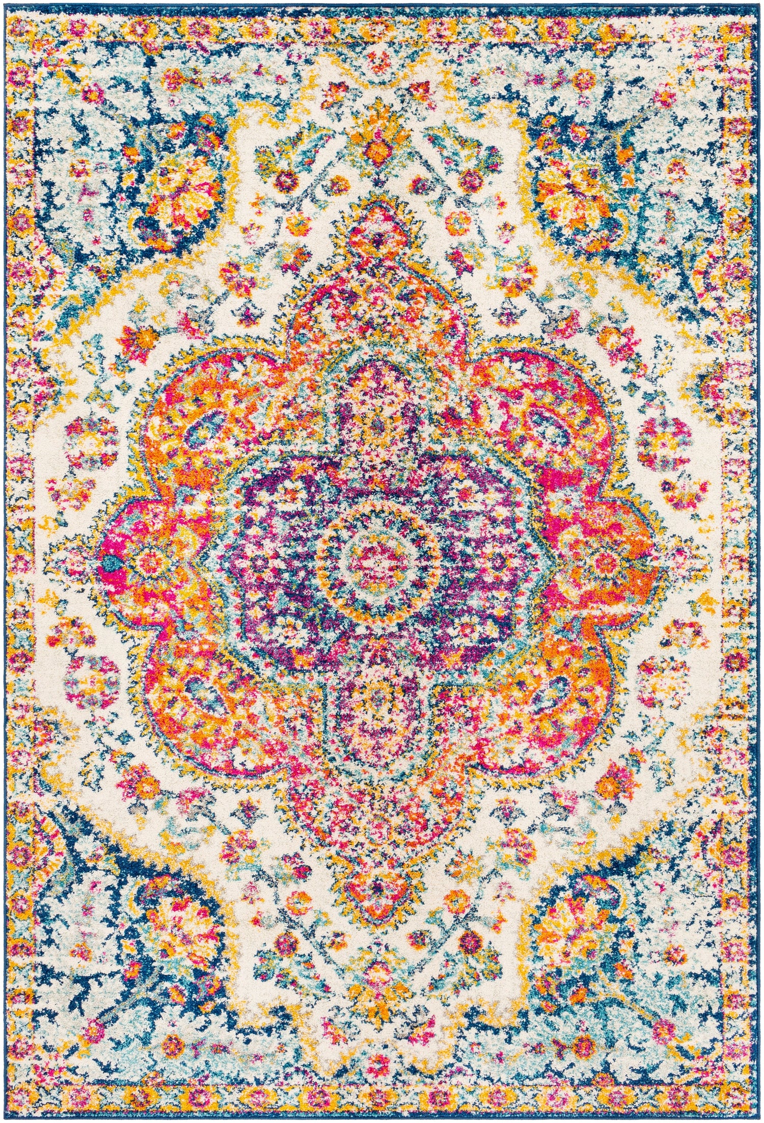 Surya Elaziz Elz-2335 Fuchsia, Mustard, Dark Blue, Sky Blue, Gray, Orange Rug.