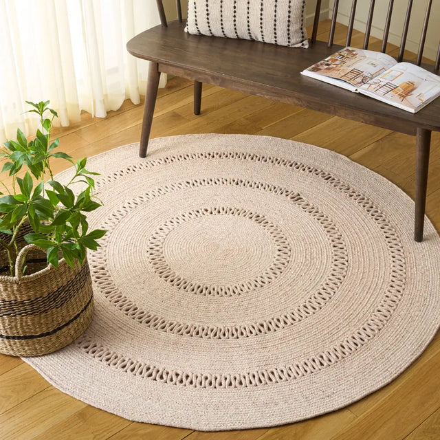 Safavieh Braided 5'-0" x 5'-0" Rug in Peach / Ivory