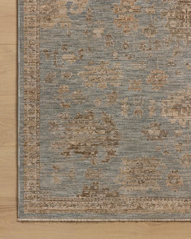 Loloi Willa WIA-03 Sky / Natural Power Loomed Rug - corner on wood