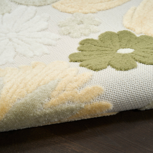 Nourison Aloha ALH42 Machine Made Ivory, Green Rug