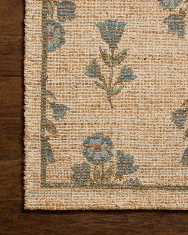 Chris Loves Julia x Loloi Rue RUE-04 Moss / Blue Rug - corner on wood