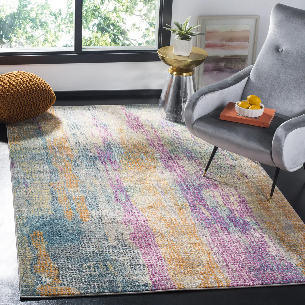 Safavieh Madison 4'-0" x 6'-0" Rug in Blue / Fuchsia