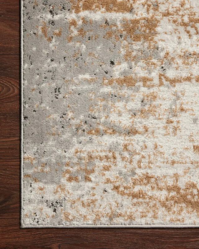 Loloi Bianca Bia-01 Stone/Gold Rugs - corner on wood